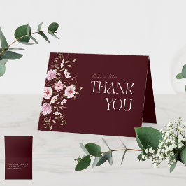 Burgundy Floral Bridal Shower Thank You Card  Dankeskarte
