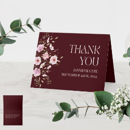 Burgundy Floral Bridal Shower Thank You Card  Dankeskarte
