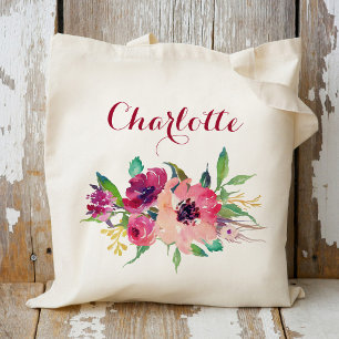 Burgundy Floral Bridesmaid Personalisiert Tragetasche