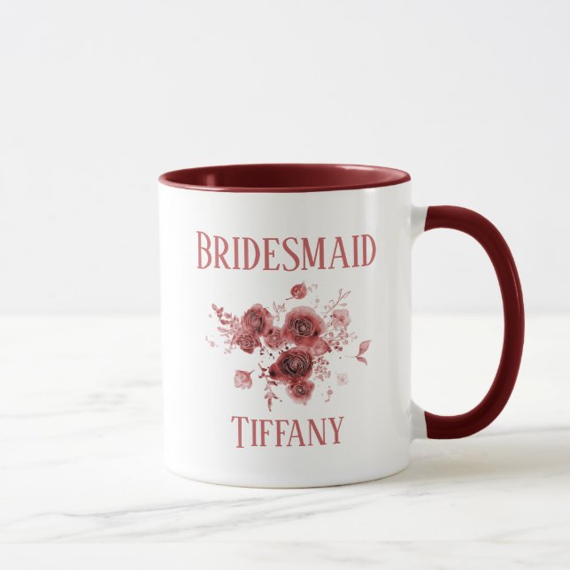 Burgundy Floral Bridesmaid  Tasse (Rechts)