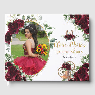 Burgundy Floral Charro Boots Quinceanera Foto Gästebuch