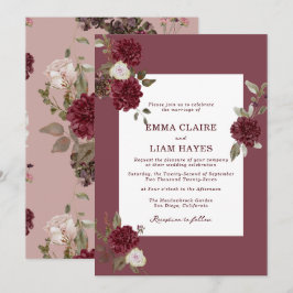 Burgundy Floral Deep Wine Old Money Wedding Einladung