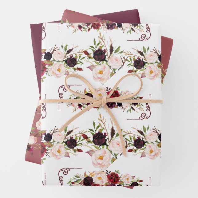 Burgundy Floral Design Geschenkpapier Set (Beispiel)