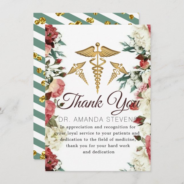 Burgundy Floral Doctor Danke Karte (Vorne/Hinten)