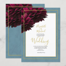 Burgundy Floral Dusty Blue Gold Hochzeit
