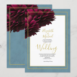 Burgundy Floral Dusty Blue Gold Hochzeit Einladung
