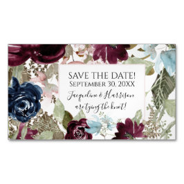 Burgundy Floral Elegant Navy Blush Save the Date Magnetische Visitenkarte
