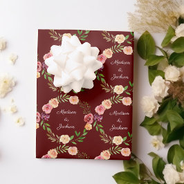 Burgundy Floral Elegant Peony Monogram Wedding Geschenkpapier Set