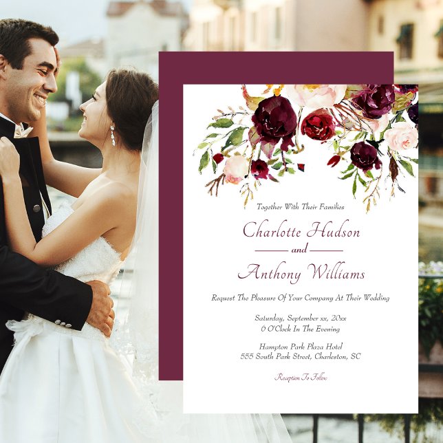 Burgundy Floral Elegant Wedding Einladung (Burgundy Floral Elegant Wedding Invitation)
