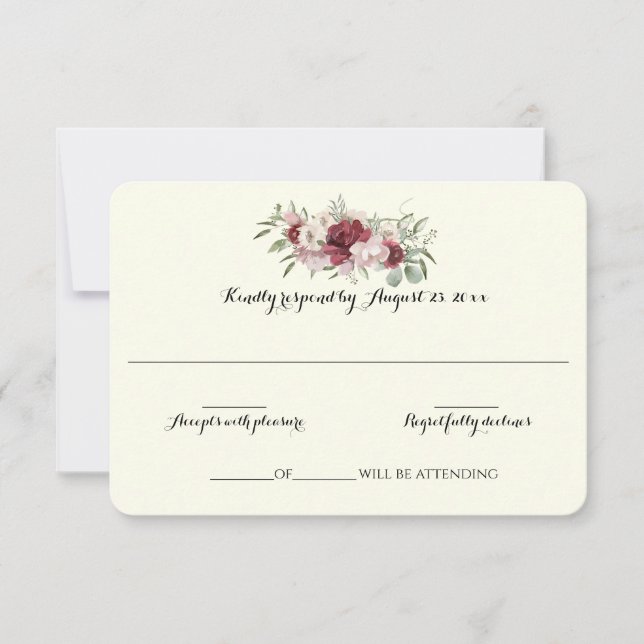 Burgundy Floral Elegant Woodland Wedding Response RSVP Karte (Vorderseite)