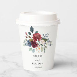 Burgundy Floral Elegante Script Wedding Probe Pappbecher