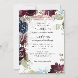 Burgundy Floral Eleganter Blush Fall Foliage Hochz Einladung