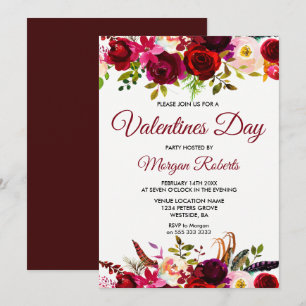 Burgundy Floral Eleganter Valentinstag Einladung