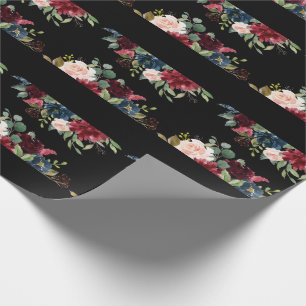 Burgundy Floral Elegantes Hübsches Wasser Geschenkpapier