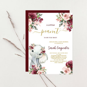 Burgundy Floral Elephant Baby Shower Girl Einladung