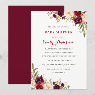 Burgundy Floral Fall Babyduschkarte Einladung