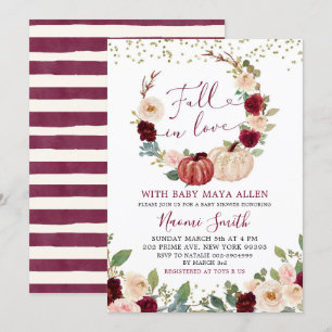 Burgundy Floral Fall in Liebe Pumpkin Baby Dusche Einladung