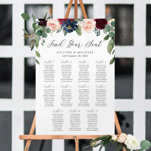 Burgundy Floral Finden Sie Ihre Sitzplakette Poster