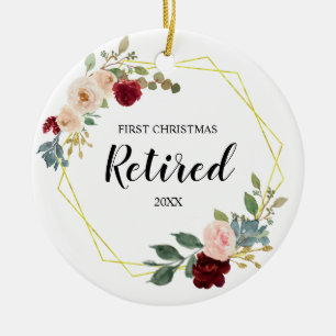Burgundy Floral First Christmas Retired Ornament