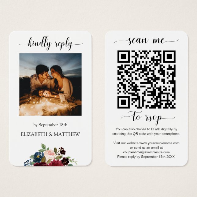 Burgundy Floral Foto QR Code Scannen Sie mich zu U (Vorne & Hinten)