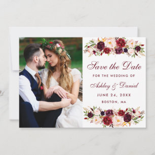 Burgundy Floral Foto Save the Date W