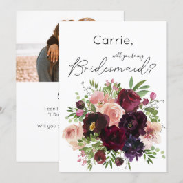 Burgundy Floral & Foto Werden Sie meine Bridesmaid Einladung