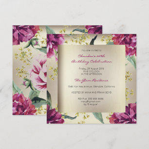 Burgundy Floral Foxier Tropical Peony Geburtstag Einladung