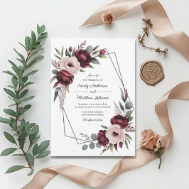 Burgundy Floral Frame Wedding Invitation Einladung