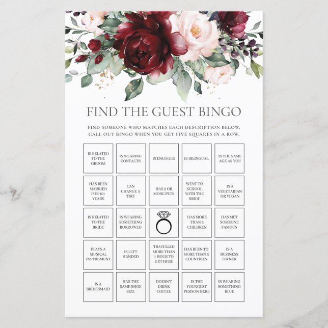 Burgundy Floral Fun Bridal Finden Sie das Gast-Bin (Vorderseite)