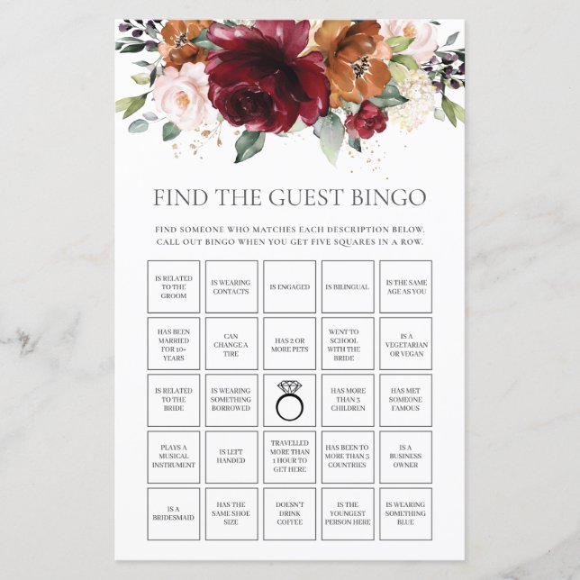 Burgundy Floral Fun Bridal Finden Sie das Gast-Bin (Vorderseite)