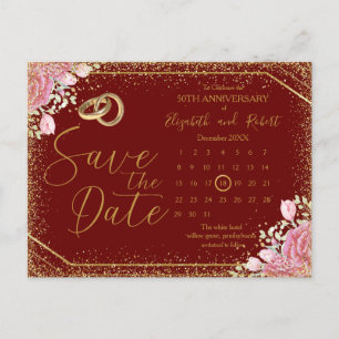 Burgundy Floral Gliter Jahrestag Save the Date Ankündigungspostkarte