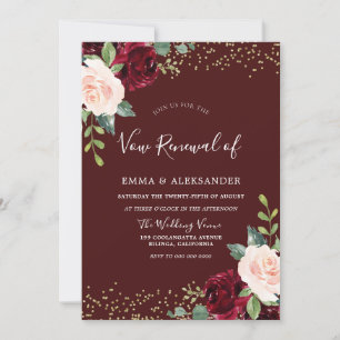 Burgundy Floral Glitzer Vow Erneuerbare Einladung