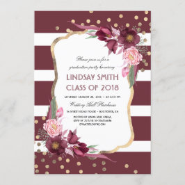 Burgundy Floral Gold Confetti Graduation Party Einladung