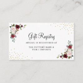 Burgundy Floral Gold Foil Chic Gift Registry Begleitkarte