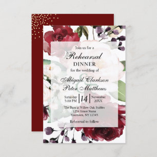 Burgundy Floral Gold Foil Hochzeit Probe Dinner Einladung