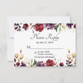 Burgundy Floral Gold Foil Wedding Bitte beantworte RSVP Karte