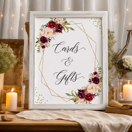 Burgundy Floral Gold Frame Cards und Geschenke-Zei Poster
