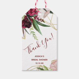 Burgundy Floral Gold Geometric Vielen Dank Geschenkanhänger