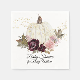 Burgundy Floral Gold Glitzer Pumpkin Baby Dusche Serviette