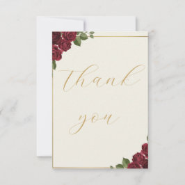 Burgundy Floral Gold Script Wedding Thank You Card Dankeskarte