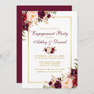 Burgundy Floral Gold Wedding Verlobung Einladung B