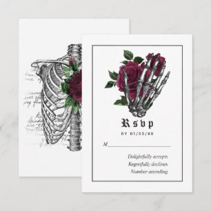 Burgundy Floral Gothic Skeleton Wedding RSVP Karte