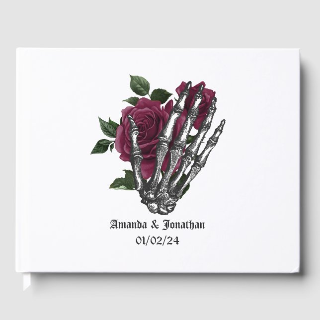 Burgundy Floral Gothic Wedding Gästebuch (Vorderseite)