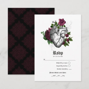 Burgundy Floral Gothic Wedding RSVP Karte