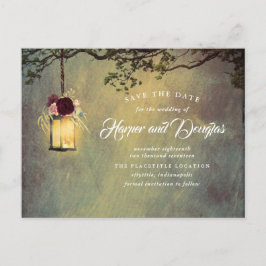 Burgundy Floral Hanging Lantern Save the Date Ankündigungspostkarte
