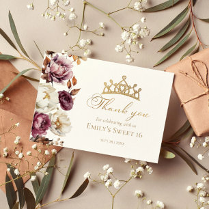 Burgundy Floral Herbst Süße 16 Dankeschön Karten