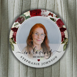 Burgundy Floral in Love Memory Foto Memorial Button