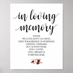 Burgundy floral in Love Memory Memorial Signatur Poster