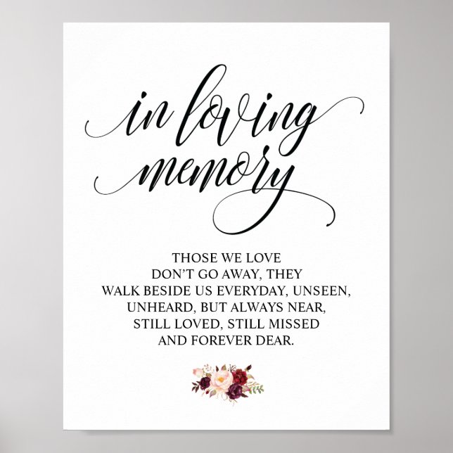 Burgundy floral in Love Memory Memorial Signatur Poster (Vorne)