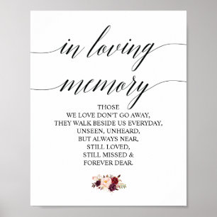 Burgundy floral in Love Memory Memorial Signatur Poster